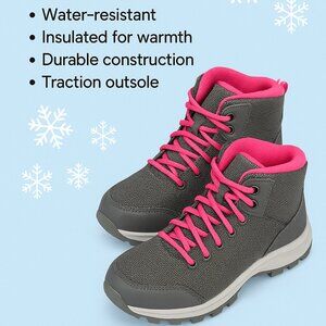 All In Motion Girl's Gray and Pink Lace-Up Boots, Size 13Y, NWT